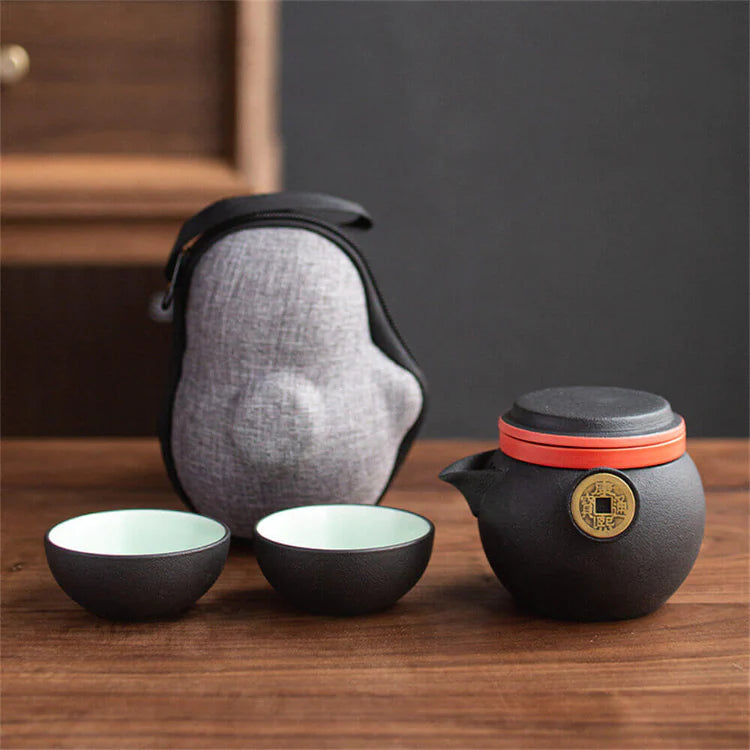 Penguin Treasure Juego de té de viaje con una olla y dos tazas