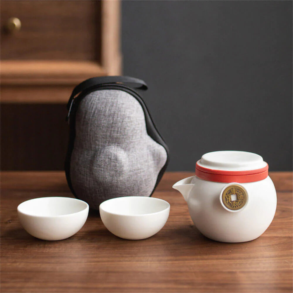 Penguin Treasure Juego de té de viaje con una olla y dos tazas