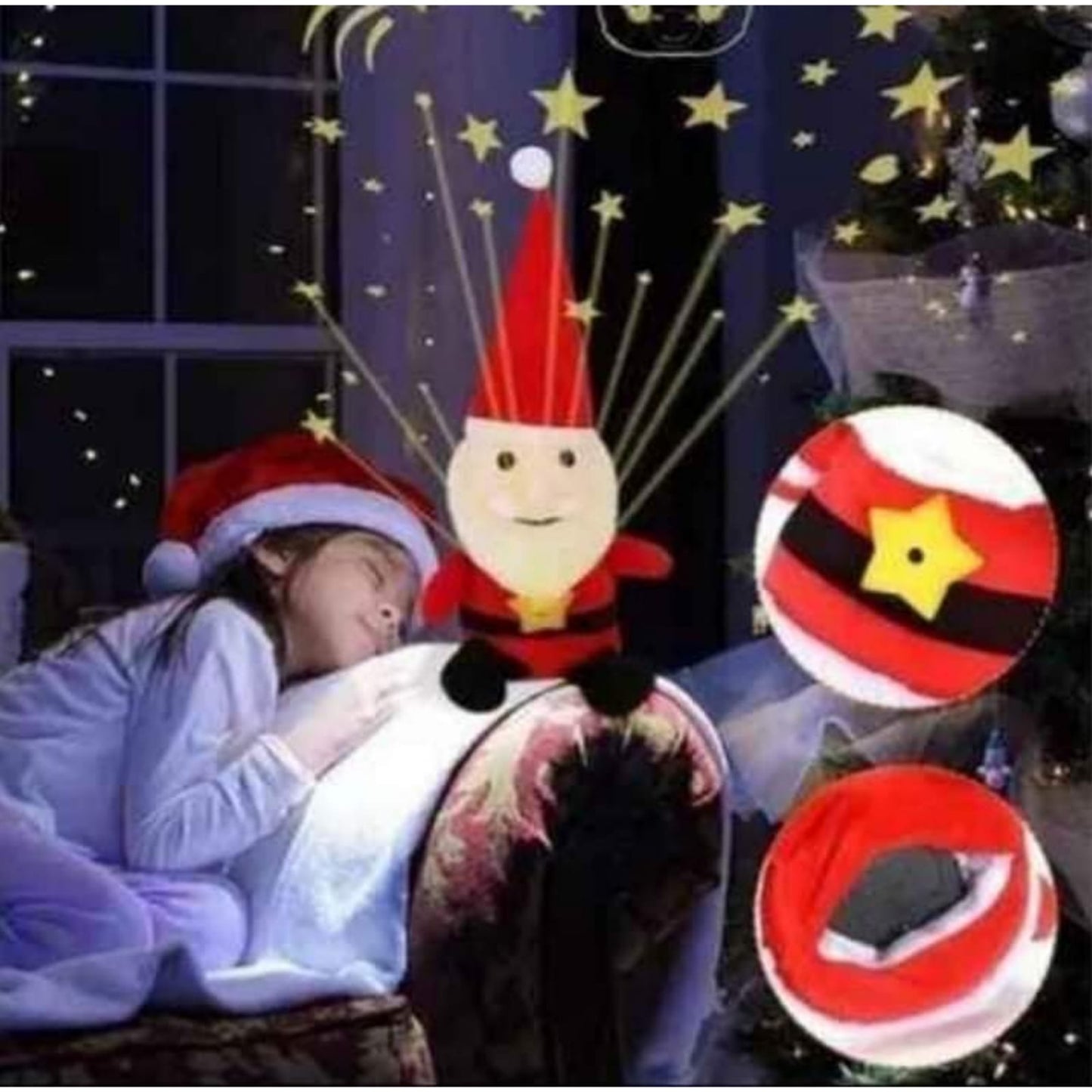 Papa Noel de Peluche con Proyector de Luz + Música🎅